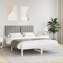 Estrutura de cama com cabeceira estofada cinzento-claro
