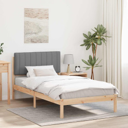 Estrutura de cama com cabeceira estofada cinzento-claro