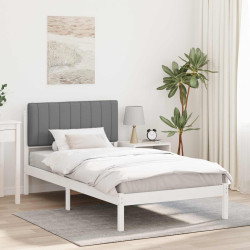 Estrutura de cama com cabeceira estofada cinzento-claro
