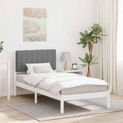Estrutura de cama com cabeceira estofada cinzento-claro