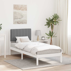Estrutura de cama com cabeceira estofada cinzento-claro