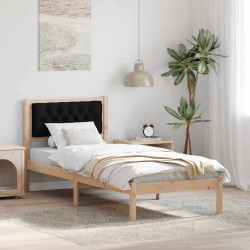 Estrutura da cama preto 80 x 200 cm madeira de pinheiro sólida