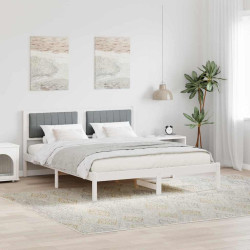 Estrutura de cama com cabeceira estofada cinzento-claro
