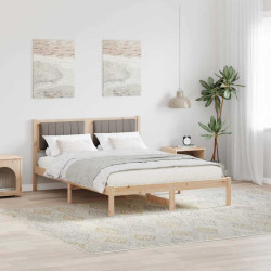 Estrutura de cama com cabeceira estofada cinzento-acastanhado