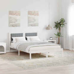 Estrutura de cama com cabeceira estofada cinzento-claro