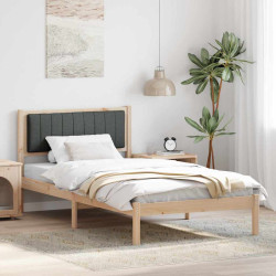 Estrutura de cama com cabeceira estofada cinza escuro