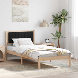 Estrutura de cama com cabeceira estofada preto 90 x 200 cm
