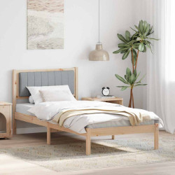 Estrutura de cama com cabeceira estofada cinzento-claro