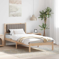 Estrutura de cama com cabeceira estofada cinzento-acastanhado
