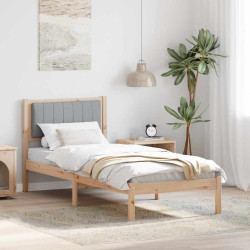 Estrutura de cama com cabeceira estofada cinzento-claro