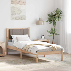 Estrutura de cama com cabeceira estofada cinzento-acastanhado