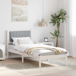 Estrutura de cama com cabeceira estofada cinzento-claro