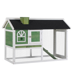 Coelheira de madeira 120x60x79 cm coelheira com teto asfáltico bandeja removível escada e chaminé para exterior verde