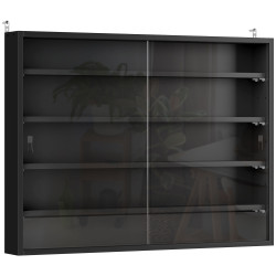 Vitrine de Parede de Madeira com Prateleiras Ajustáveis e 2 Portas Corredeiras de Vidro para Coleções Perfumes 80x9,5x60cm Preto