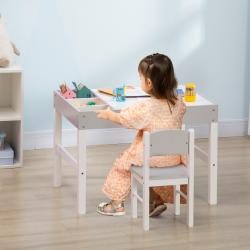 Conjunto de Mesa e Cadeira Infantil de Madeira com Bancada Amovível Mesa de Blocos de Construção Mesa de Atividades para Criança
