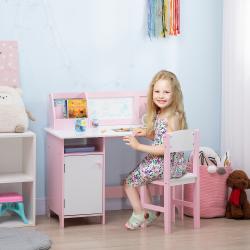 Conjunto de Mesa e Cadeira Infantil de Madeira com Quadro Branco Mesa de Estudo para Crianças acima de 5 Anos 90x45x85cm Rosa