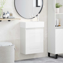Conjunto de móveis de banheiro com torneira branco brilhante