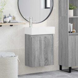 Conjunto de móveis de banheiro com torneira sonoma cinzento