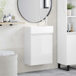 Conjunto de móveis de banheiro com torneira branco brilhante