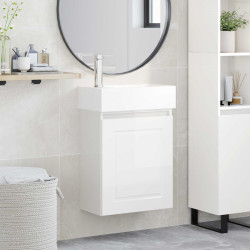 Conjunto de móveis de banheiro com torneira branco brilhante