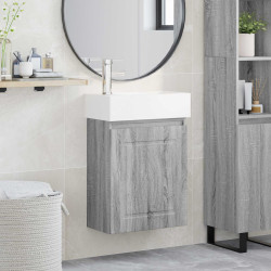 Conjunto de móveis de banheiro com torneira sonoma cinzento