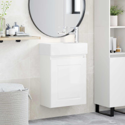 Conjunto de móveis de banheiro com torneira branco brilhante