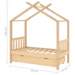 Estrutura de cama p/ crianças c/ gaveta pinho maciço 70x140cm