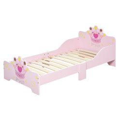 Cama Infantil +3 Anos 143x73x60 cm com Estampado Coroa Carga 50 kg para Quarto Rosa