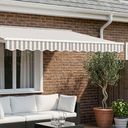Substituição de valance de toldo cinza claro e branco poliéster