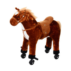 Cavalo de brinquedo para crianças de +3 anos com rodas sons e estrutura de metal carga 60kg 65x28x75 cm castanho