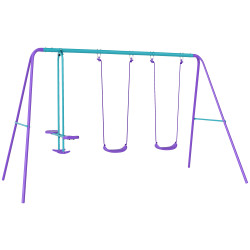Conjunto de Baloiços de Jardim com Altura Ajustável Baloiços para Crianças com Baloiço Duplo 280x140x178 cm Azul e Roxo