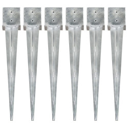 Estacas de enterrar 6 pcs 14x14x91 cm aço galvanizado prateado