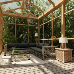 6 Pcs conjunto lounge de jardim c/ almofadões vime PE cinzento