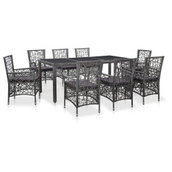 9 Pcs conjunto de jantar para exterior vime PE cinzento