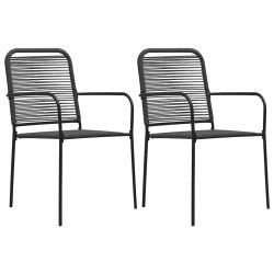 Cadeiras de jardim 2 pcs corda de algodão e aço preto