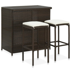 3 Pcs conjunto de bar vime PE castanho