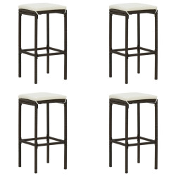 Bancos de bar com almofadões 4 pcs vime PE castanho