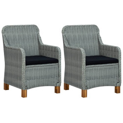 Cadeiras de jardim c/ almofadões 2 pcs vime PE cinzento-claro