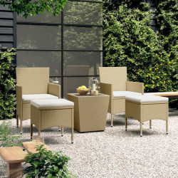 5 Pcs conjunto bistrô de jardim vime PE e vidro temperado bege
