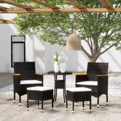 5 Pcs conjunto lounge de jardim vime PE preto