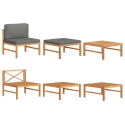 3 Pcs conj. lounge de jardim + almofadões cinzento-escuro teca