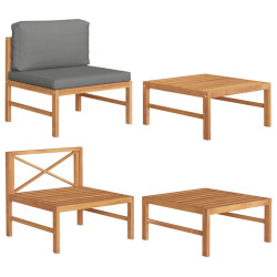 2 Pcs conj. lounge de jardim c/ almofadões cinza-escuro teca