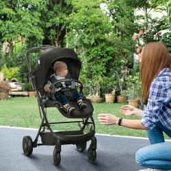 Carrinho de Bebé com Assento Reversível Carrinho para Bebé de 0-36 Meses Dobrável com Encosto Reclinável Cesta e Suporte para Co