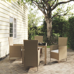 5 Pcs conjunto jantar p/ exterior c/ almofadões vime PE bege