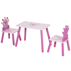 Conjunto de Mesa e 2 Cadeiras Infantis de madeira para crianças acima de 2 anos Set de Mesa 55x34x42cm e Cadeiras 28x26x50cm Ros