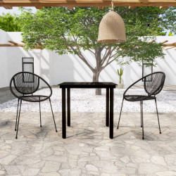 3 Pcs conjunto de jantar para jardim preto