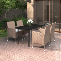 5 Pcs conjunto de jantar p/ jardim c/ almofadões vime PE/vidro