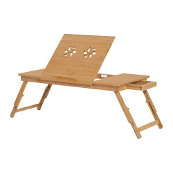 Mesa de Computador Portátil de Bambu Dobrável Reclinável e Altura Ajustável Mesa Auxiliar com1 Gaveta 72x35x22-30 cm Madeira