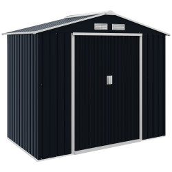 Abrigo de Jardim 213x130x185cm Abrigo de Jardim Metálico de Exterior com 2 Portas Deslizantes e 4 Janelas Cinza Escuro