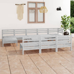 11 Pcs conjunto lounge de jardim pinho maciço branco